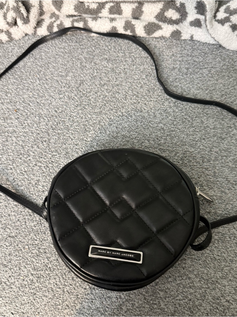 Marc By Marc Jacobs Black Leather Quilted Round Crossbody Bag with Logo Plaque
